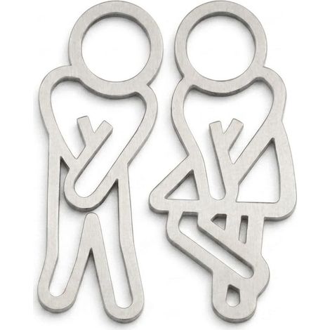 Plaque de Toilette Adhésive Design Créatif 3D Panneau WC Homme Femme Signalétique de Porte Salle de Bain Moderne Stickers Porte Autocollant Argent (1/5)
