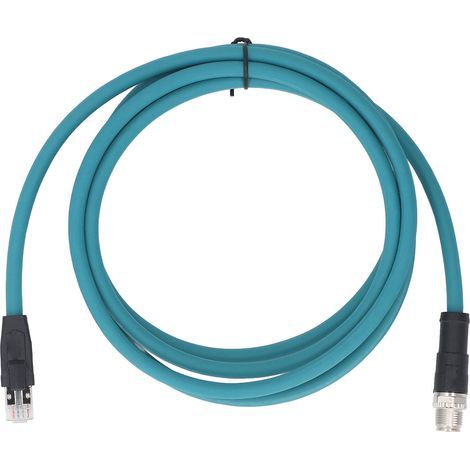 Câble Ethernet industriel M12 8 broches Code X, connecteur droit vers RJ45 mâle, cordon adaptateur CAT6A, 2 mètres, bleu d'eau (1/5)