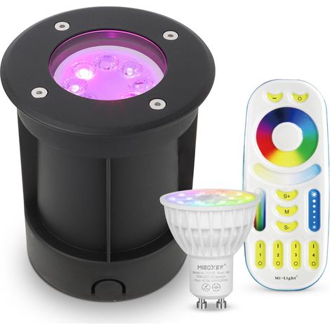 LED Bodeneinbaustrahler Schwarz rund 230V IP67 - Leuchtmittel: GU10 RGB+CCT DIMMBAR inkl. Fernbedienung - Anzahl: 1x