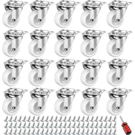 20pcs Roulettes Pivotantes, 50MM Roulette Charge Lourde en Caoutchouc, Roulettes avec tournevis et vis, Petites Roulette Meuble en Caoutchouc Blanc pour Sols en Bois et Carrelage, Hauteur (1/5)