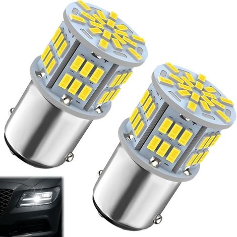 Menibeuty 2 Pièces Ampoule P21/5W, 1157 Blanc Highlight Lamps 12V Ampoules Clignotant Ampoules LED Voiture, Ampoule Feu Stop Arrière Blanches Pour Voiture Remorque Feux De Stationnement Frein Arrière (1/5)