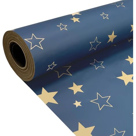 Rouleau de papier d'emballage cadeau 43 cm x 15 m, papier kraft étoile bleue recyclable pour Noël, anniversaire, Halloween, décoration de fête de mariage (1/5)