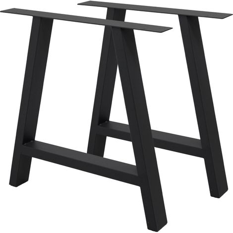 ECD Germany 2x Conjunto de Patas de Mesa Industriales Negras Pies de Escritorio Banqueta Modernos en Forma A 70 x 72 cm Armazón con Protección Perfiles de Acero Suelo para Cocina Oficina Comedor