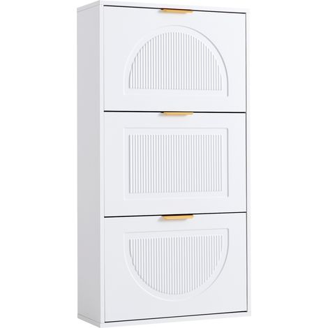 Zapatero estrecho con 3 puertas abatibles blanco 60 x 24 x 114 cm (1/5)