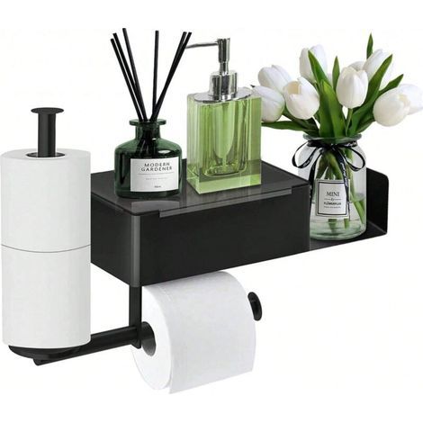 Wall-mounted toilet paper holder without holes, towel rack with shelf and wipes box for bathroom and kitchen (1/5)