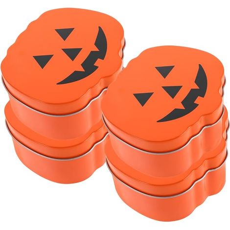 CCYKXA 10x9x4.5cm 4 Pieces Halloween Metal Pumpkin Tins Mini Candy Boxes with Lids Decorative Storage Original and Practical (1/5)
