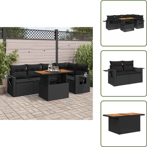 The Living Store Set Divano da Giardino 6 pz con Cuscini Nero in Polyrattan - Sedute angolari