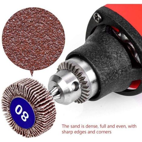 Roue à lamelles grain 80 - - Lot de 20 - 32 mm - Épaisseur 11 mm - Poignée 3 mm - Polissage efficace (1/4)