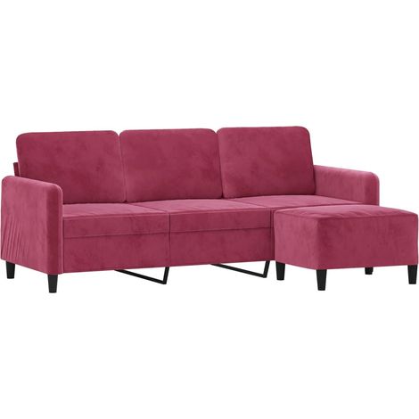vidaXL Divano a 3 Posti con Poggiapiedi Rosso Vino 180 cm in Velluto (1/4)