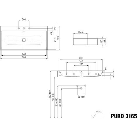 KALDEWEI 901507263001 Lavabo mural PURO Mod.3165, 900 x