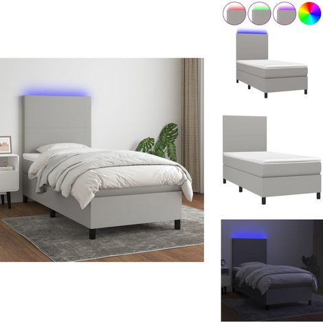 Sommier à lattes de lit avec matelas et LED Gris clair 90x200cm - Sommier Tapissier - Lit Plateforme - Lit Avec Led - Matelas À Ressorts Ensachés - Têted Lit Ajustable (1/5)
