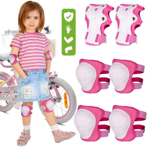 Protectores de rodilla, codo y muñeca para bicicleta, patinete y patines. Talla S, color rosa. Sun Baby.
