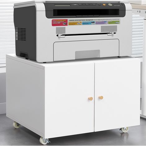 Meuble de rangement mobile pour imprimante, en métal, blanc, 60 x 60 x 45 cm HAVRYA (1/5)