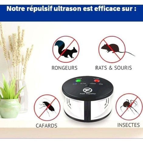 Répulsif Ultrason 360° Anti Rongeurs Souris Cafards Insectes Puissant Portée 550 m² Écologique Sans Produits Chimiques (1/4)