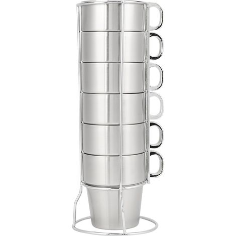Lot double en acier inoxydable anti-brûlure pour café et eau, avec support porte-gobelet empilable. (1/5)