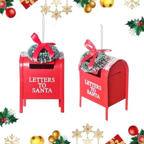Set mit 2 hängenden Weihnachtsdekorationen, Briefen an den Weihnachtsmann, Briefkasten für Familienweihnachtsfeiern, rot (1/4)