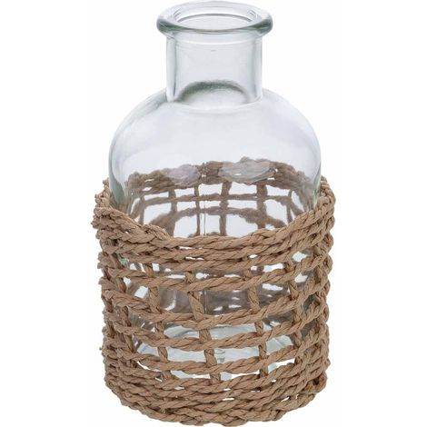 Portavelas de vidrio forrado de fibras naturales marrón D3.6/6.5x12.7h cm (1/5)