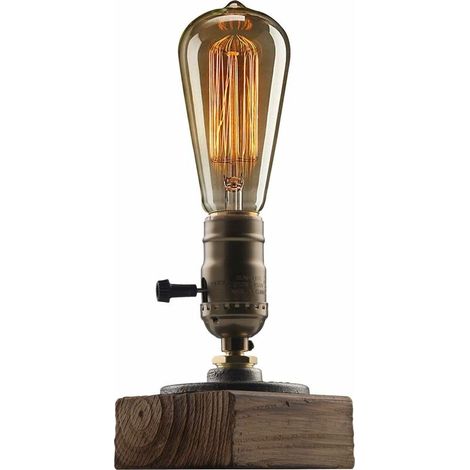 royaluxe - Lampe de Bureau Steampunk Industrielle, Lampe de Table à Tuyauterie Steam Punk Vintage, Petites Lampes Rétro Edison Antique E27 avec Base en Bois d'accent Style Loft Minimaliste (Pas d'ampo (1/5)