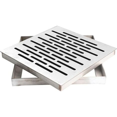 Siphon de sol en acier inoxydable avec cadre, couvercle de drainage extérieur, grille d'évacuation des eaux pluviales, pour terre de jardin, en stock avec cadre (200 x 200 x 20 mm) (1/4)