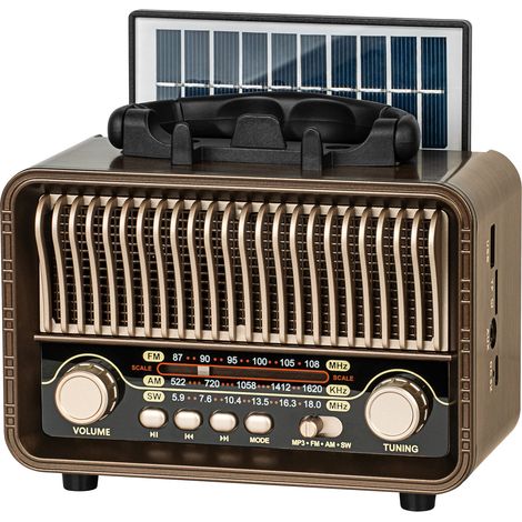 Radio FM analógica portátil Bluetooth Kruger&Matz con energía solar y pilas AUX. (1/5)