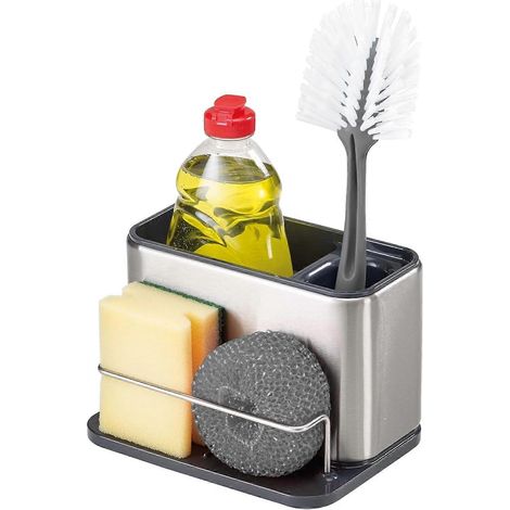 Organisateur de lavabo en acier inoxydable avec porte-éponge, gris (1/3)