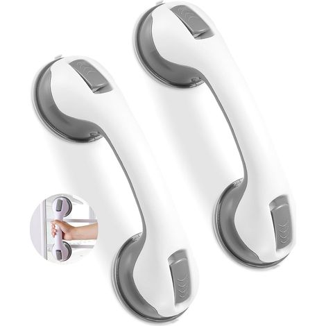 Gris 2 Pièces Poignées de Douche avec Ventouse,30CM,Barre d’Appui pour Salle de Bain,Sans Perçage,Sécurité Senior,Antidérapant,Réutilisable,pour Baignoire,WC,Porte en Verre, (1/5)