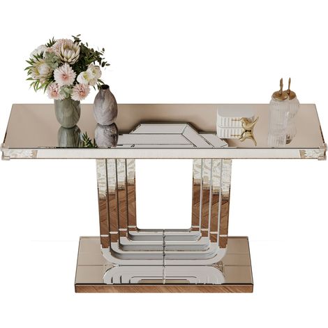 ELVMI Tavolo Consolle con Struttura a U per Ingresso e Soggiorno, in Vetro e MDF, 120 cm, Argento (1/4)