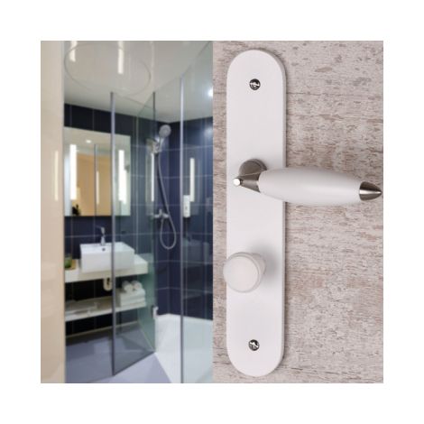Ouvre&Déco – 2 poignées de porte ATHENA verrou Condamnation, Bois blanc entraxe 195 mm
