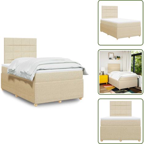 The Living Store Giroletto a Molle con Materasso Crema 120x190 cm in Tessuto - Materasso a molle insacchettate