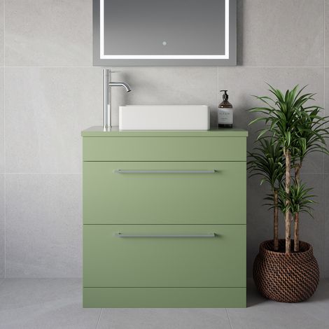 Napoli 390 Olive Green 800mm 2 Drawer Vanity Unit for Countertop Basins - 800mm - Chrome 480mm Handle