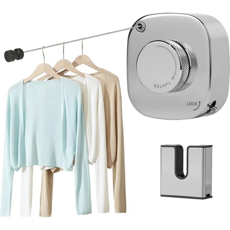 Corde à Linge Rétractable en INOX 304, Séchoir Extensible 4,2 m, Fil à Linge Rétractable Mural Anti-Affaissement, Résistante au Vent, Pluie pour Intérieur & Extérieur, Balcon, Buanderie (1/5)