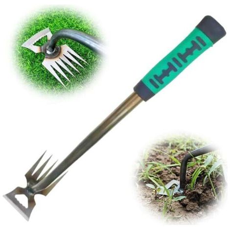 Outil de désherbage, outil de désherbage durable en acier au manganèse, outil portatif multifonctionnel, adapté au désherbage des jardins et des champs (5 dents) (1/4)