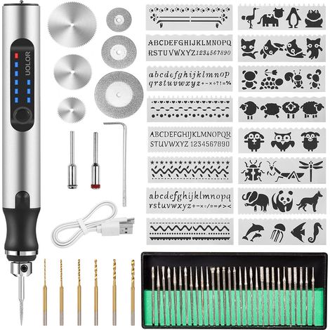 Wireless Electric Engraving Pen, USB Rechargeable Engraving Tool Kit, Mini Engraving Tool, Portable DIY Rotary Engraver for Jewelry, Glass, Plastic, Wood, and Metal (1/5)