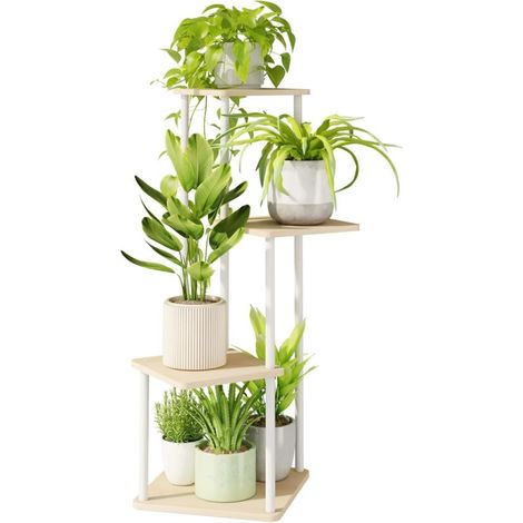 Support Plantes Intérieur 4 Niveaux Blanc, Porte Plante Intérieur En Métal Pour Plusieurs Plantes, Étagère Plante D'Angle, Porte Plante Extérieur Pour Balcon, Jardin, Salon (Blanc).
