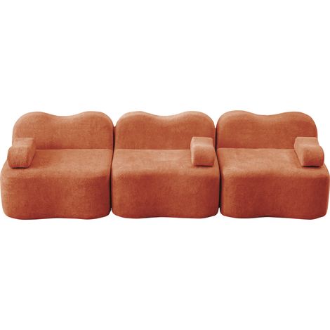 3-Sitzer modulares Sofa aus orangefarbenem Samt, 32D-Schaum, ohne Gestell (1/5)