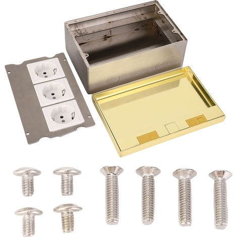 Boîte de sortie encastrée au sol, Kit de douilles plates en acier inoxydable étanche à l'eau 4KW avec 3 trous à deux broches, motif marbre doré