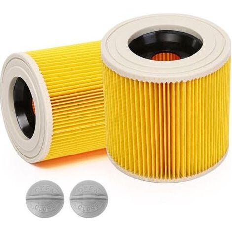 Lot de 2 filtres à cartouche pour Kärcher WD3 Premium, WD2, WD3, WD3P, MV2, MV3 - Filtre WD3 - Filtre de rechange pour aspirateur Kärcher 6.414-552.0/64145520