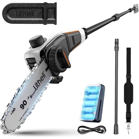 Élagueuse sur Perche sans Fil 20V avec Batterie, Tronçonneuse Télescopique 20cm, 8m/s, 3800 RPM, Portée 3.4 m, Réglage Automatique (1/5)