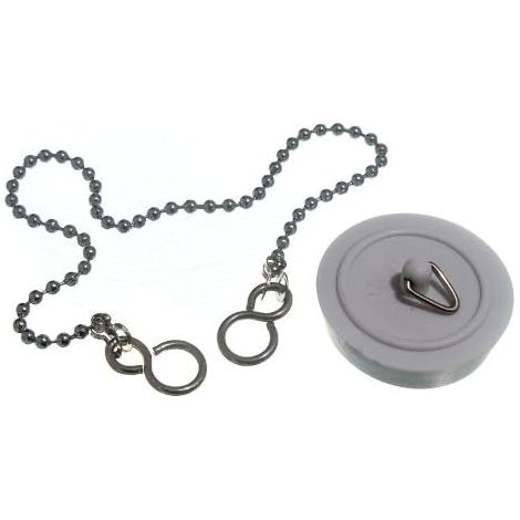 Lot de 24 bouchons de baignoire en plastique blanc 38 mm avec chaîne chromée 300 mm