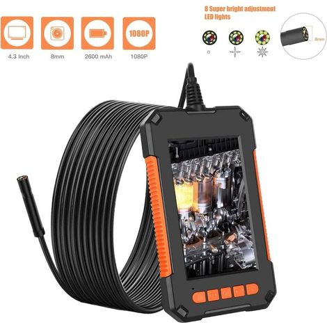 Endoscope Industriel, Caméra Endoscopique Double Objectif 1080P HD Camera Inspection Endoscope Canalisation étanche IP67 avec écran IPS de 4,3 Pouces, 8 Lumières LED (1/4)