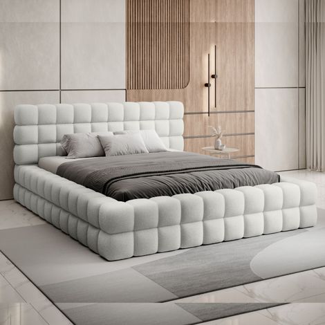 MEUBLER DESIGN Lit Eden-rock En Tissu Bouclé Ou Velours Tendance Avec Coffre De Rangement - Tissu Bouclé Crème - 180x200, Style ,  x  x  cm (1/5)