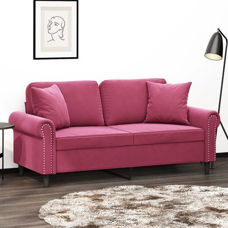 Sofá de 2 plazas con cojines terciopelo rojo tinto 140 cm vidaXL