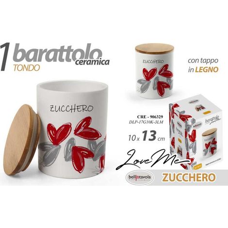 Barattolo da Cucina in Ceramica con Tappo in Bamboo Zucchero 13 x 10 cm (1/3)