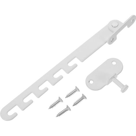 Barre de support de fenêtre - Limiteur de fenêtre - Verrou de fenêtre - Crochet coupe-vent - Réglable 5 positions - Accessoires de montage inclus - Blanc (1/5)