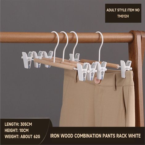 Lot de cintres en fer et en bois avec pince, compatibles avec jupes, shorts, pantalons et leggings. (1/5)