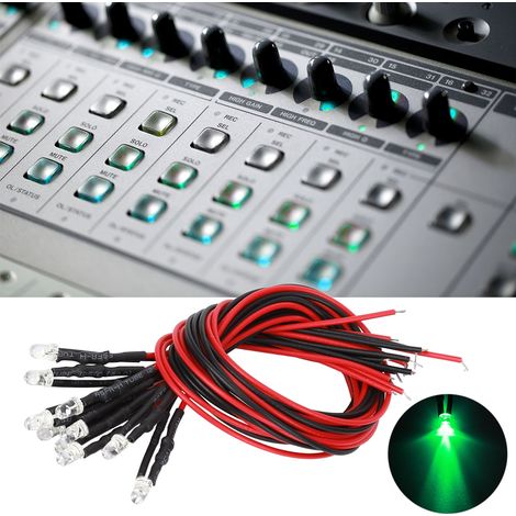 Diode électroluminescente (LED) précâblée 12 V, à tête ronde, 3 mm, lumière vert émeraude (1/5)