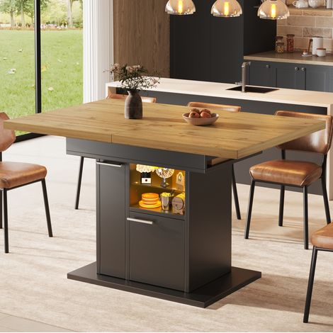 MEUBLIV Table à manger extensible 140x80 cm noire – rangement intégré, LED, 4-6 personnes (1/5)