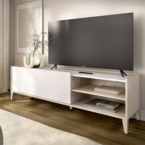 TV-Schrank Woodland, Modular, 3 Regale, 1 Tür, 43x155x50h cm Weiß (1/5)