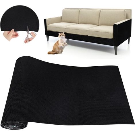 Alfombrilla rascadora autoadhesiva sofá gato: Protección antiarañazos muebles, recortable fácil instalar, 40 cm x 200 cm (negra, 40 x 200 cm) (1/5)