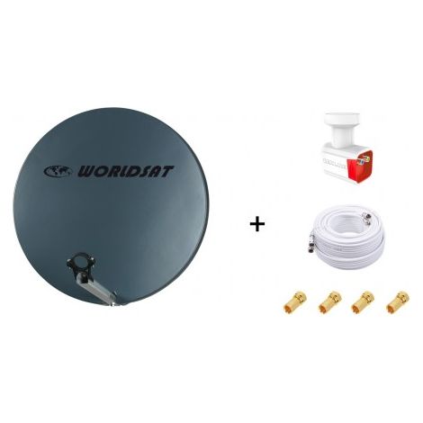 Antenne Parabole Fibre SMC 60cm Anthracite WORLDSAT + LNB Twin 0,1 dB HD 4K + Câble Coax Twin 25m + 4 Fiches F Or - Visserie en Inox (1/5)